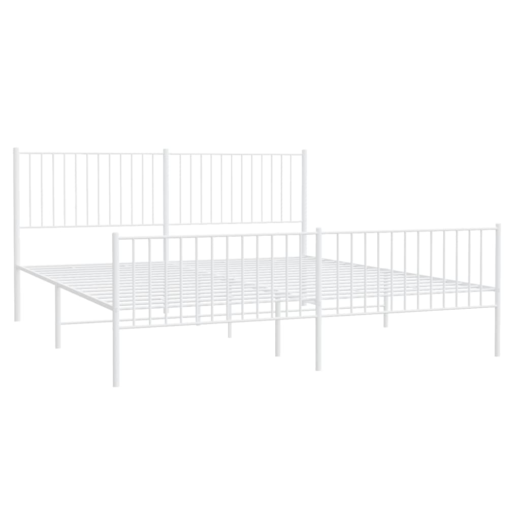 vidaXL Metal Bed Frame without Mattress with Footboard White 200x200cm