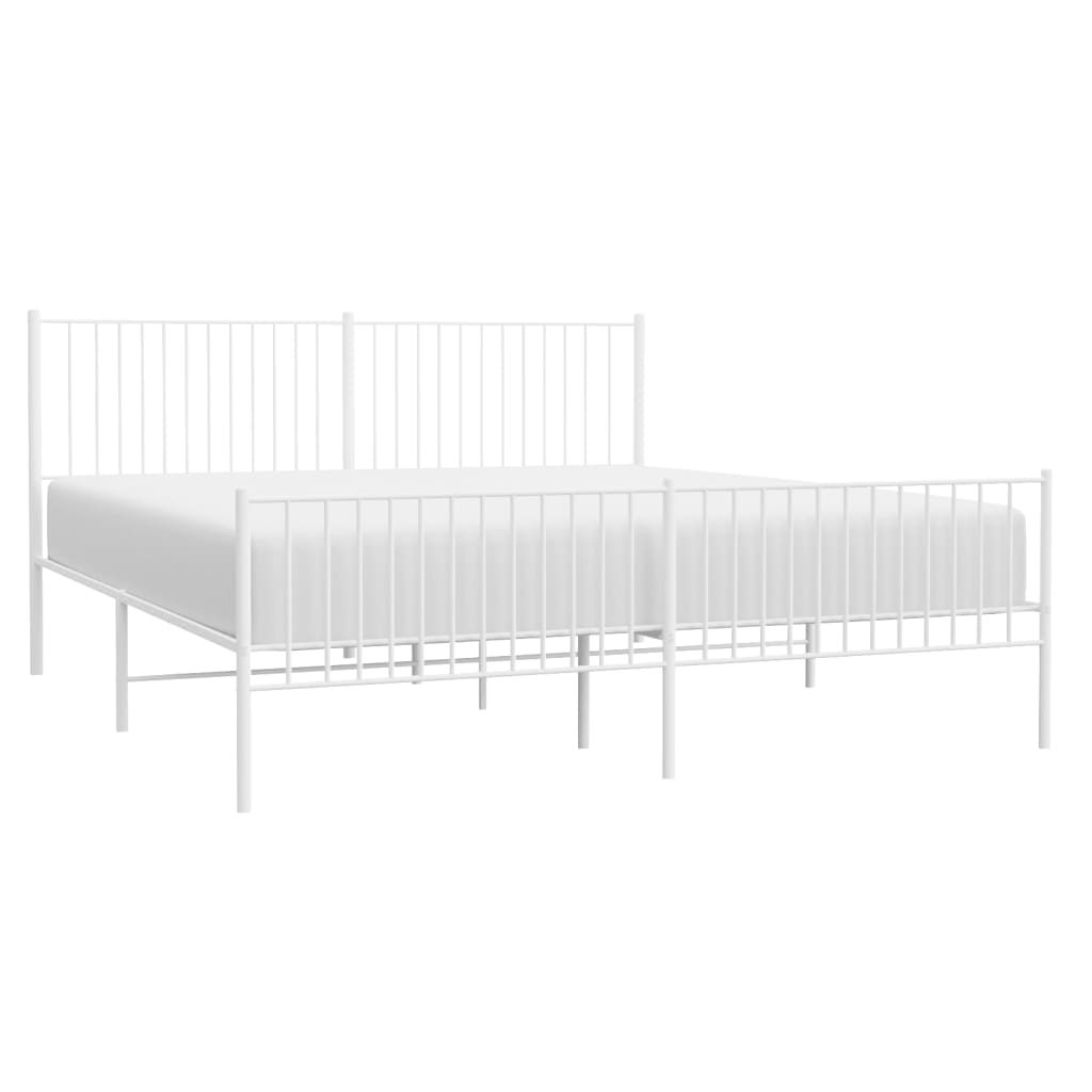 vidaXL Metal Bed Frame without Mattress with Footboard White 200x200cm