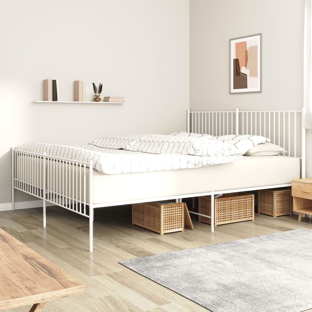 vidaXL Metal Bed Frame without Mattress with Footboard White 200x200cm