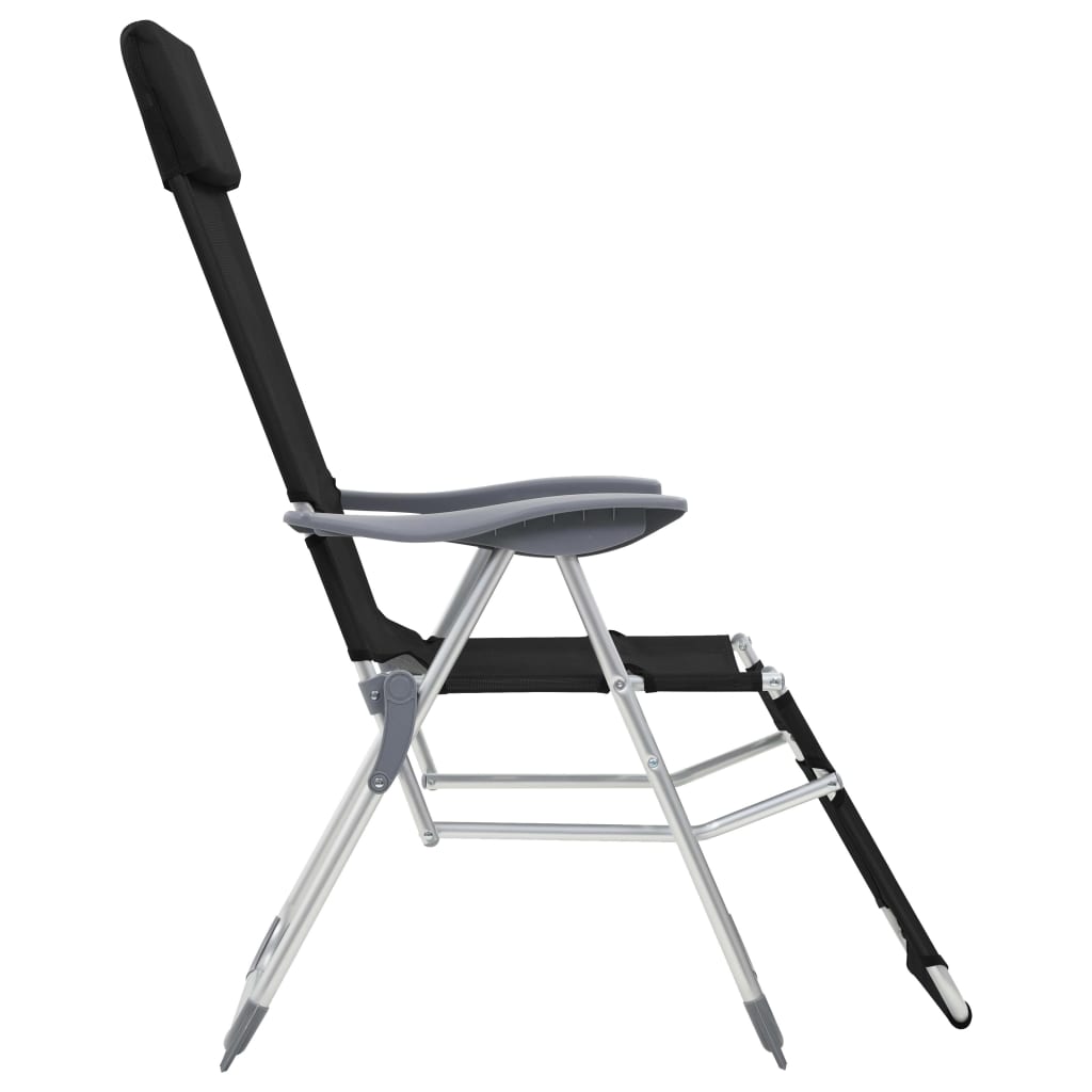 vidaXL Folding Camping Chairs with Footrests 2 pcs Black Textilene