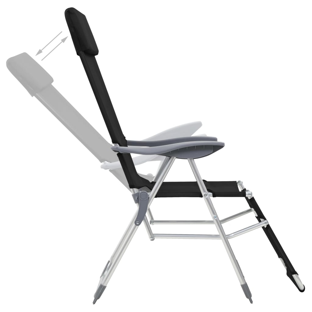 vidaXL Folding Camping Chairs with Footrests 2 pcs Black Textilene