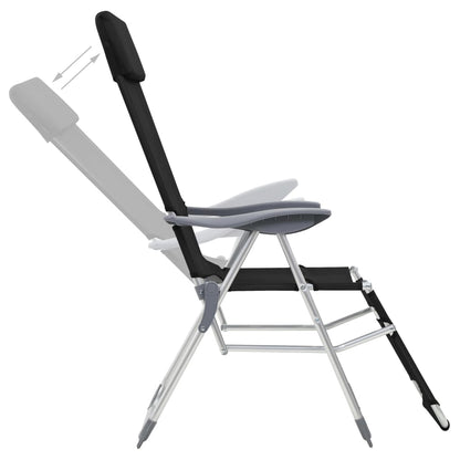 vidaXL Folding Camping Chairs with Footrests 2 pcs Black Textilene
