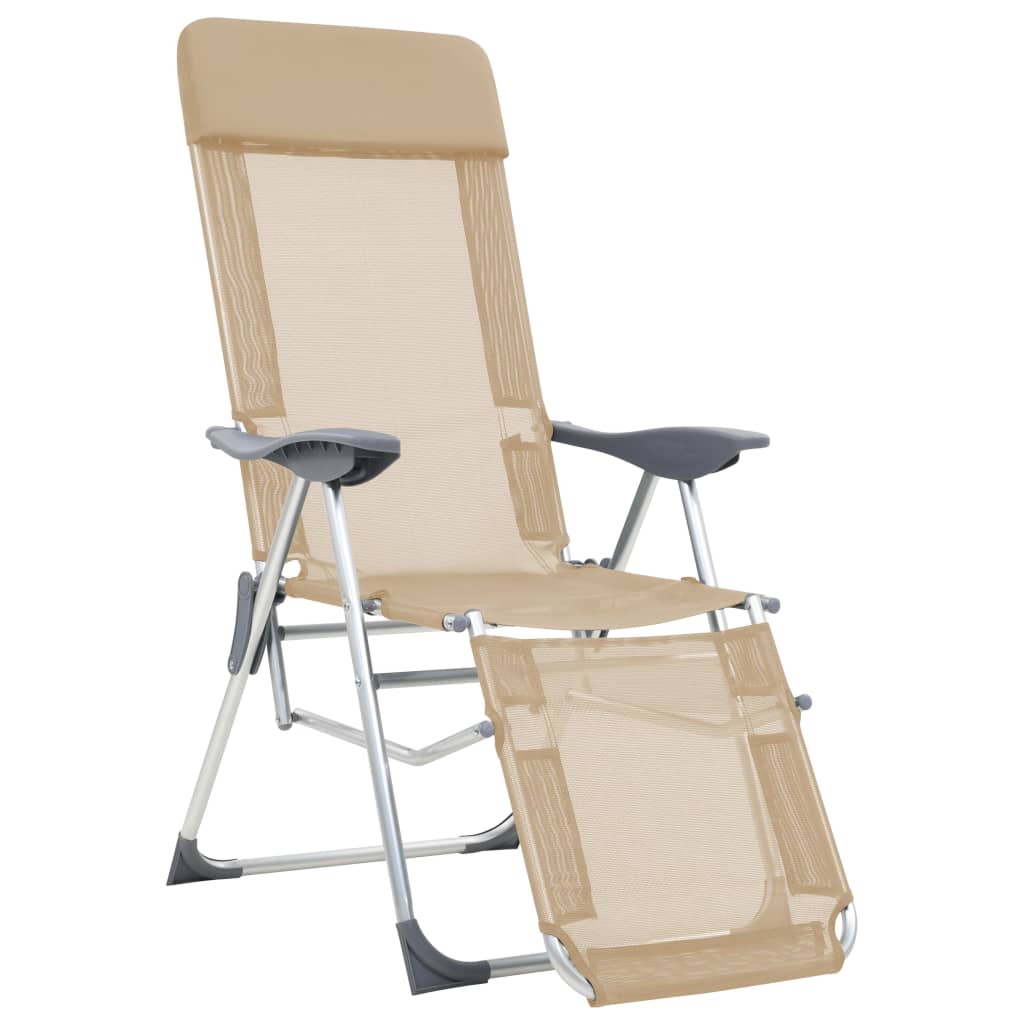 vidaXL Folding Camping Chairs with Footrests 2 pcs Cream Textilene