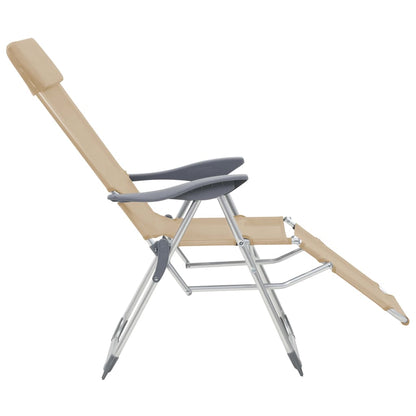 vidaXL Folding Camping Chairs with Footrests 2 pcs Cream Textilene