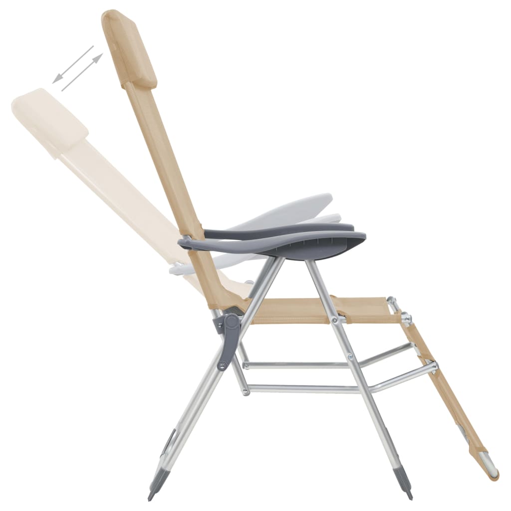 vidaXL Folding Camping Chairs with Footrests 2 pcs Cream Textilene