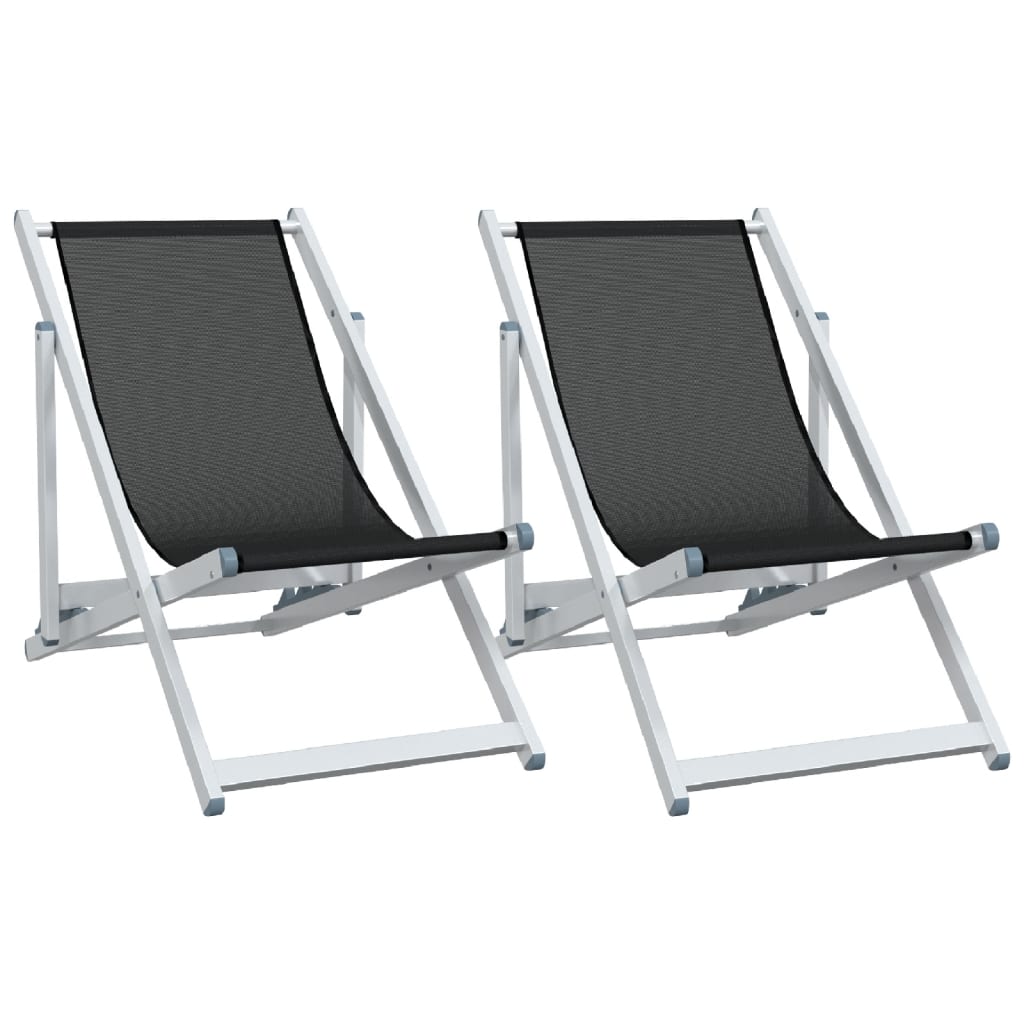 vidaXL Beach Chair | Set of 2 | Black | Aluminium, Textilene | Compact