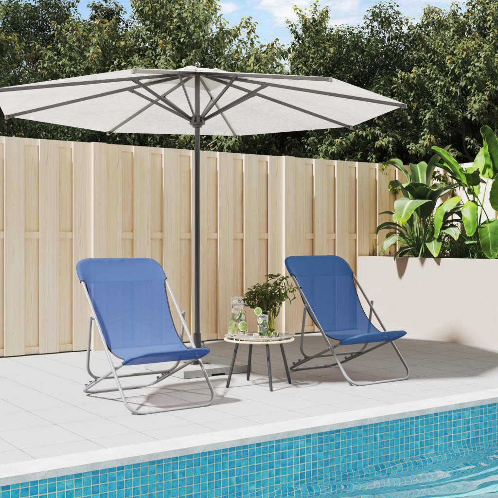 vidaXL Folding Beach Chairs 2 pcs Blue Textilene&Powder-coated Steel