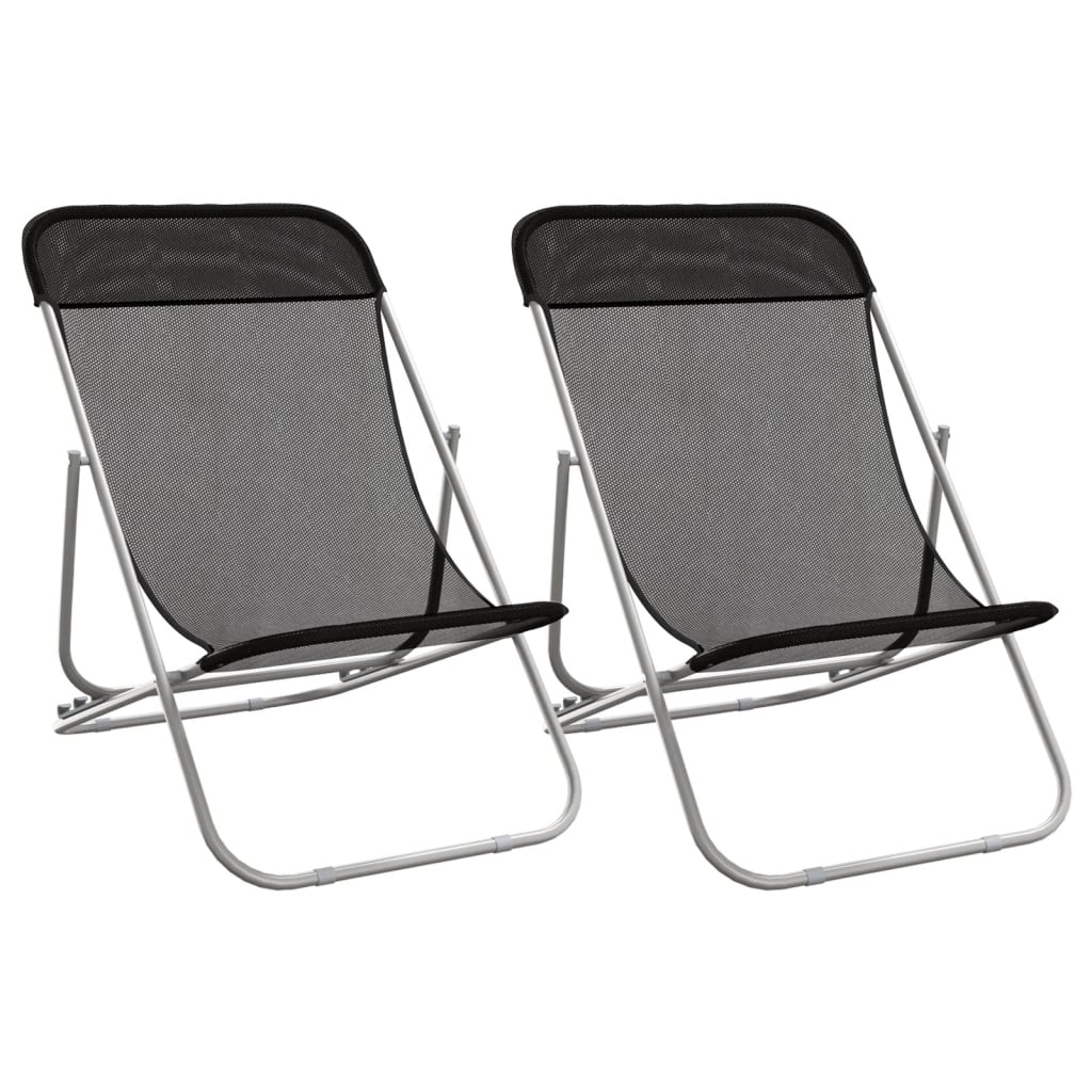 vidaXL Folding Beach Chairs 2 pcs Black Textilene&Powder-coated Steel
