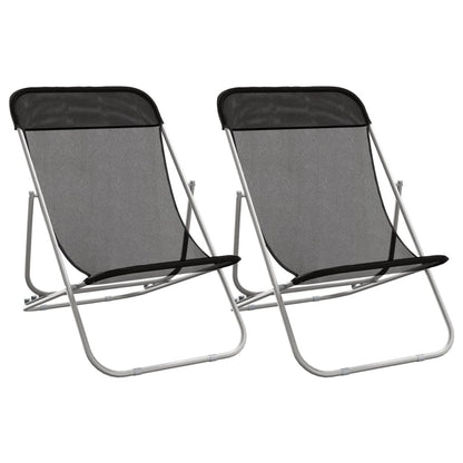 vidaXL Folding Beach Chairs 2 pcs Black Textilene&Powder-coated Steel