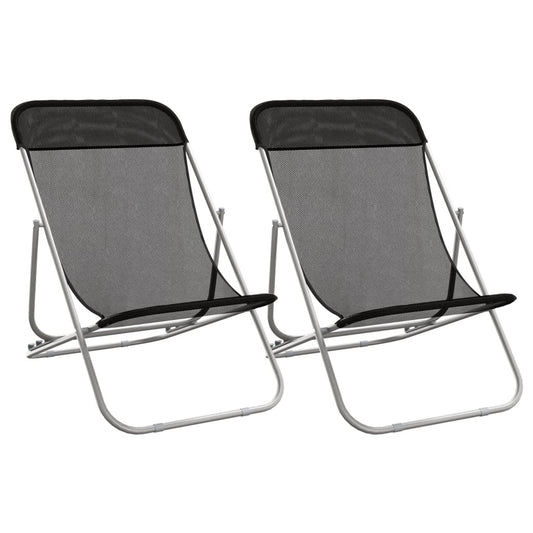 vidaXL Folding Beach Chairs 2 pcs Black Textilene&Powder-coated Steel