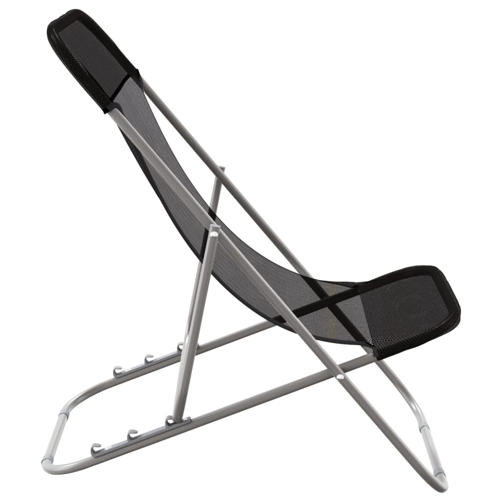 vidaXL Folding Beach Chairs 2 pcs Black Textilene&Powder-coated Steel