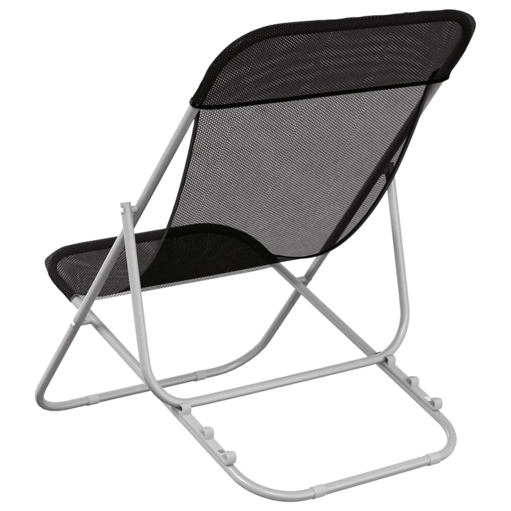 vidaXL Folding Beach Chairs 2 pcs Black Textilene&Powder-coated Steel