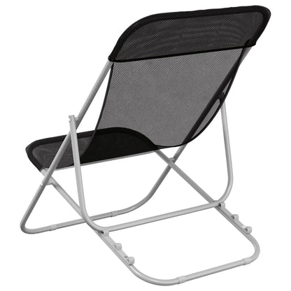 vidaXL Folding Beach Chairs 2 pcs Black Textilene&Powder-coated Steel