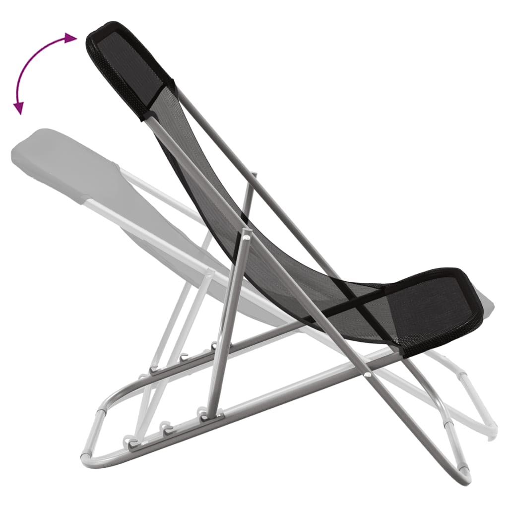 vidaXL Folding Beach Chairs 2 pcs Black Textilene&Powder-coated Steel