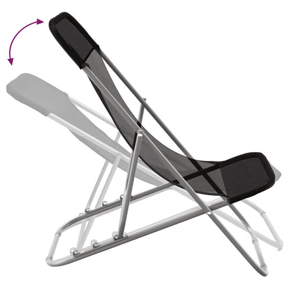 vidaXL Folding Beach Chairs 2 pcs Black Textilene&Powder-coated Steel