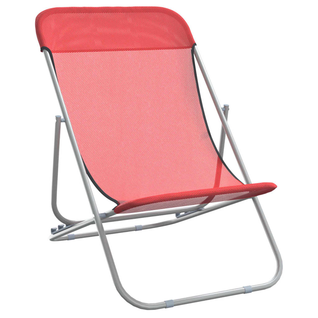 vidaXL Folding Beach Chairs 2 pcs Red Textilene&Powder-coated Steel