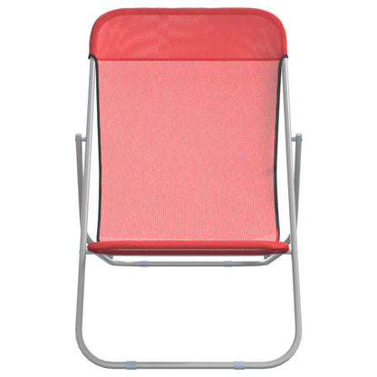 vidaXL Folding Beach Chairs 2 pcs Red Textilene&Powder-coated Steel