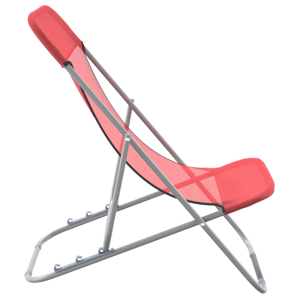 vidaXL Folding Beach Chairs 2 pcs Red Textilene&Powder-coated Steel