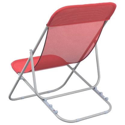 vidaXL Folding Beach Chairs 2 pcs Red Textilene&Powder-coated Steel