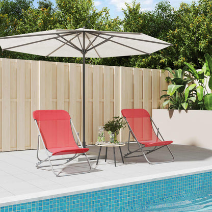vidaXL Folding Beach Chairs 2 pcs Red Textilene&Powder-coated Steel