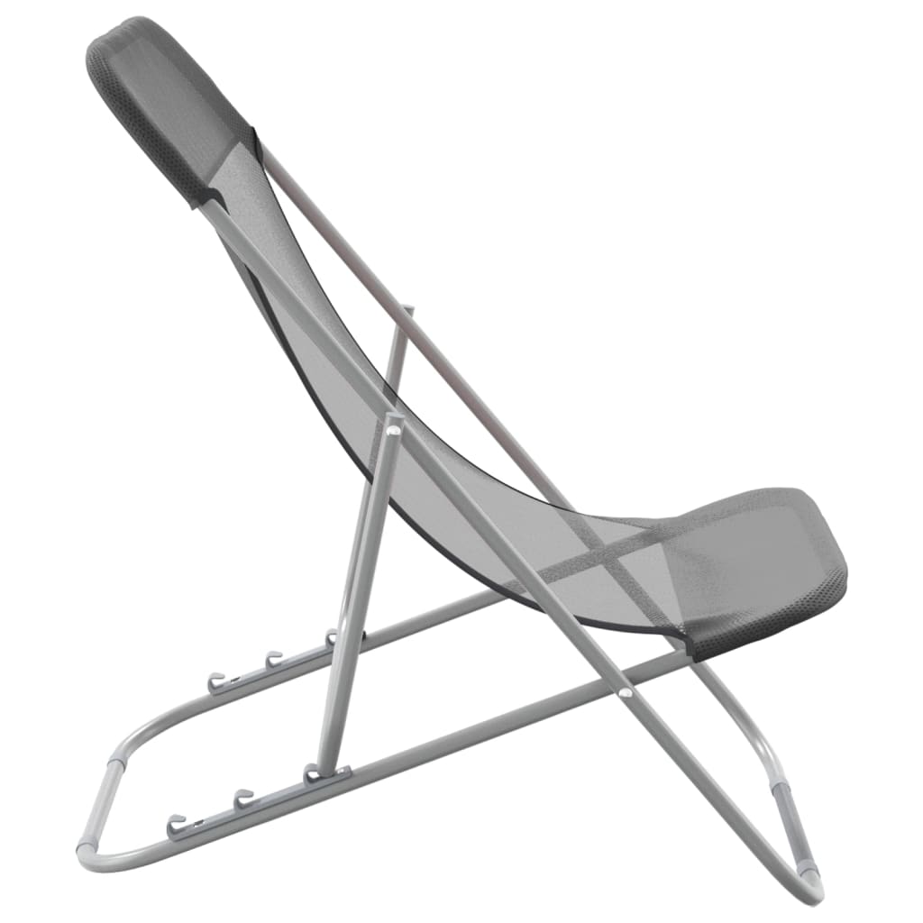 vidaXL Folding Beach Chairs 2 pcs Grey Textilene&Powder-coated Steel