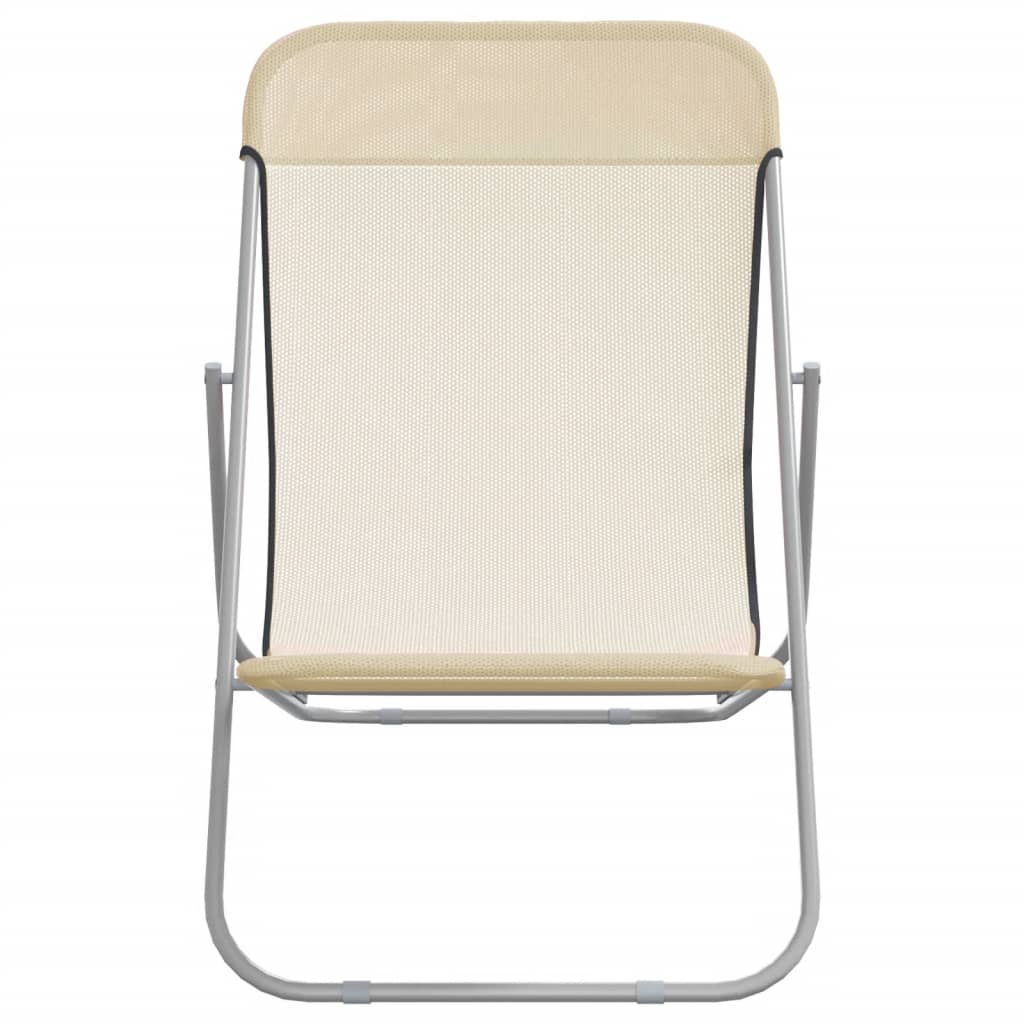 vidaXL Folding Beach Chairs 2 pcs Cream Textilene&Powder-coated Steel