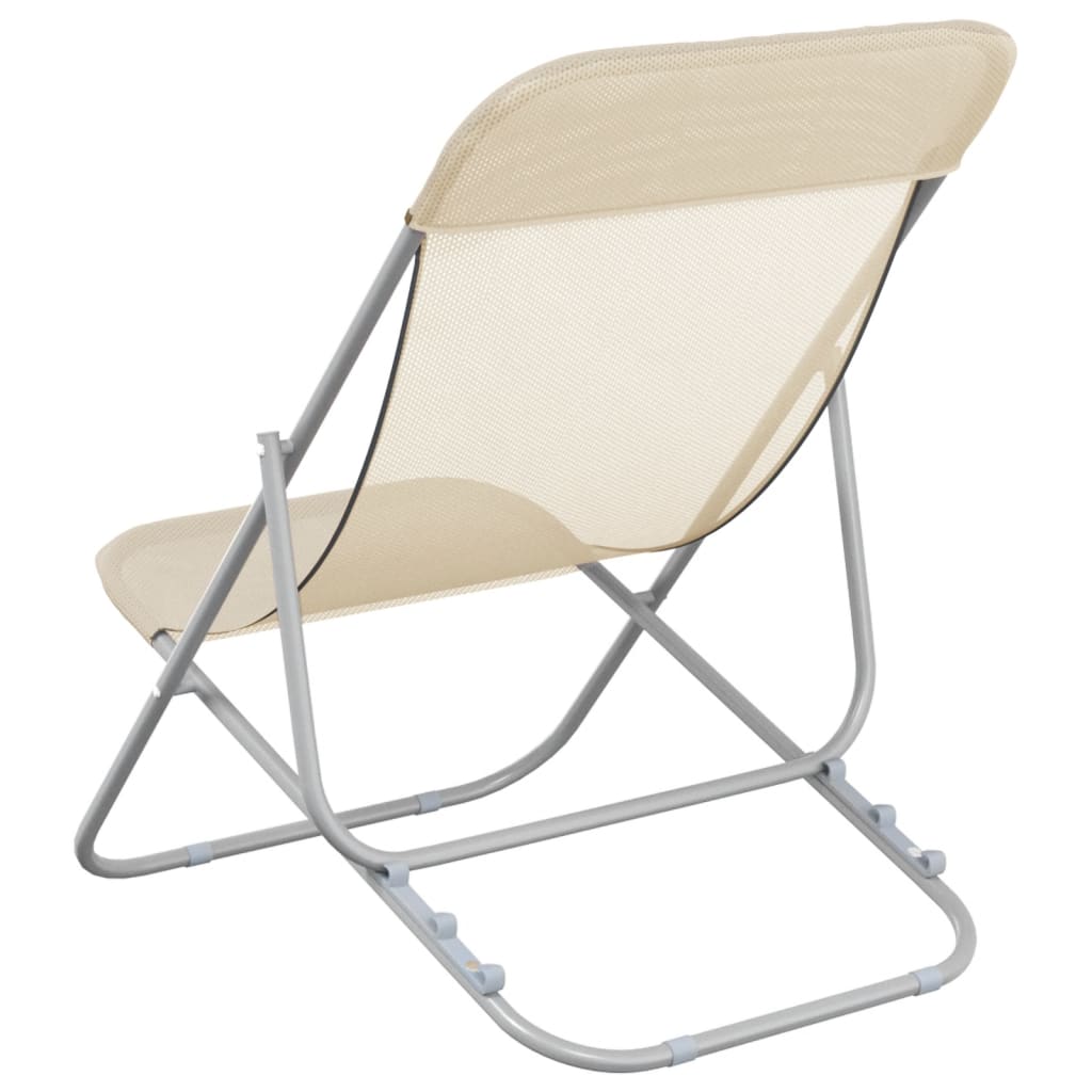 vidaXL Folding Beach Chairs 2 pcs Cream Textilene&Powder-coated Steel