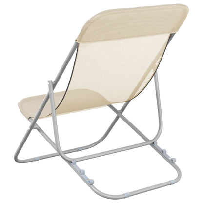 vidaXL Folding Beach Chairs 2 pcs Cream Textilene&Powder-coated Steel