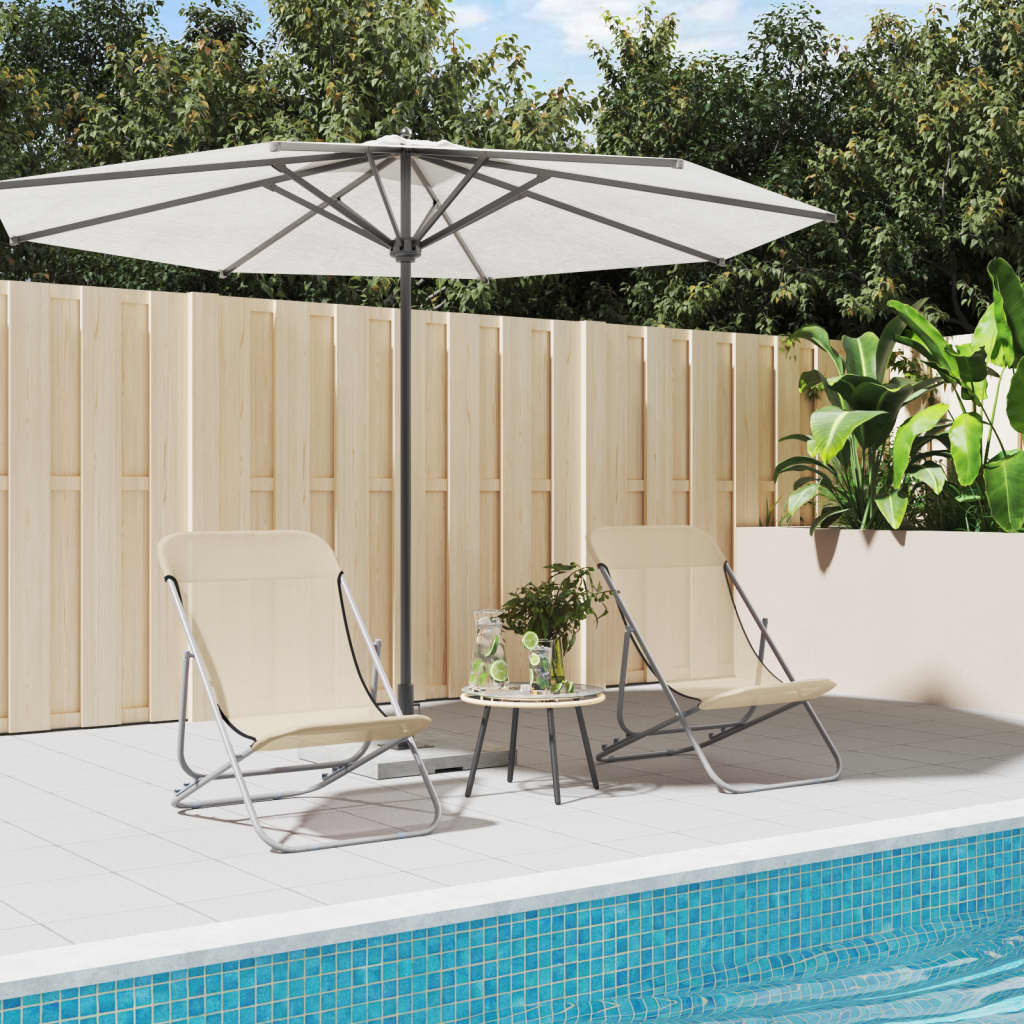 vidaXL Folding Beach Chairs 2 pcs Cream Textilene&Powder-coated Steel