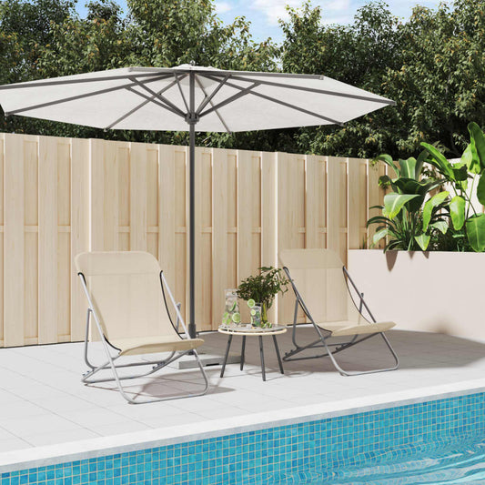vidaXL Folding Beach Chairs 2 pcs Cream Textilene&Powder-coated Steel