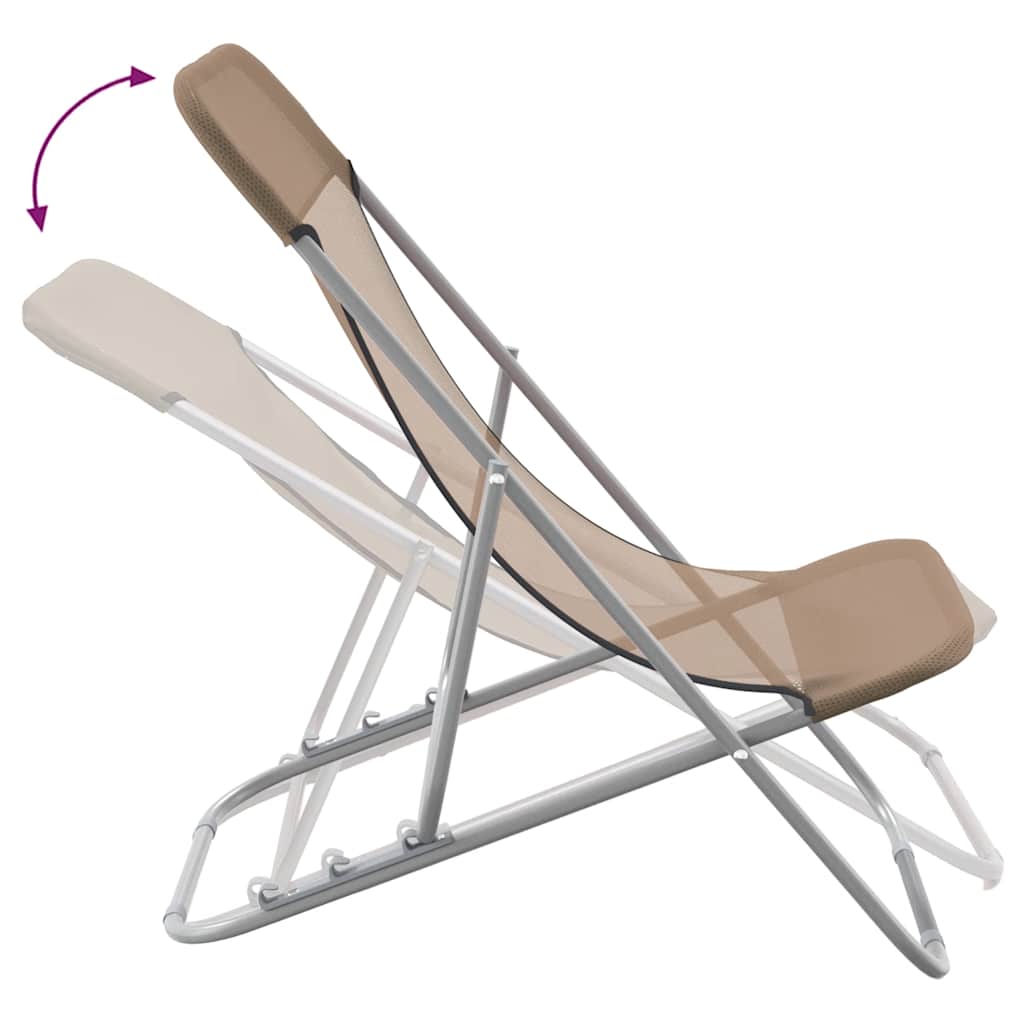 vidaXL Folding Beach Chairs 2 pcs Taupe Textilene&Powder-coated Steel