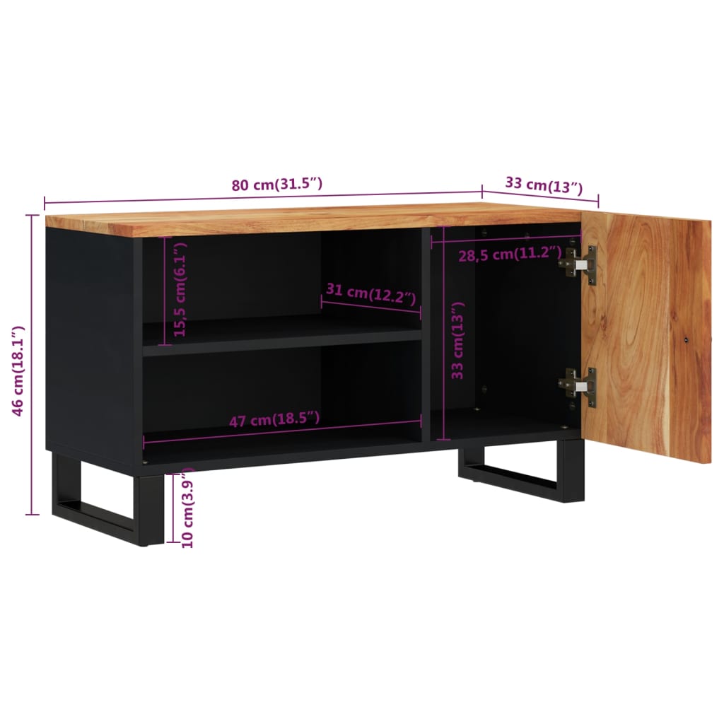 vidaXL TV Cabinet 80x33x46 cm Solid Wood Acacia&Engineered Wood