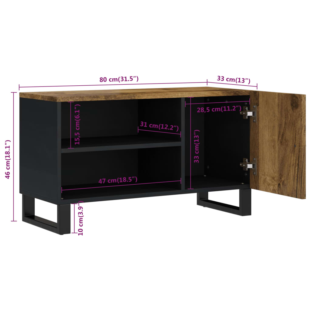 vidaXL TV Cabinet 80x33x46 cm Solid Wood Mango&Engineered Wood