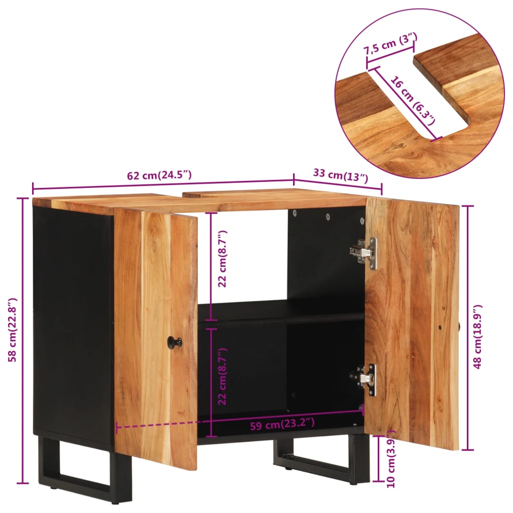 vidaXL Sink Cabinet 62x33x58 cm Solid Wood Acacia and Engineered Wood