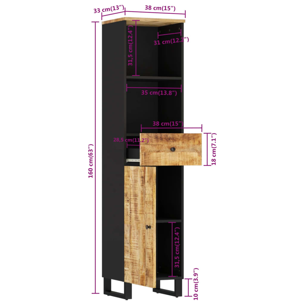 vidaXL Bathroom Cabinet 38x33x160 cm Solid Wood Mango