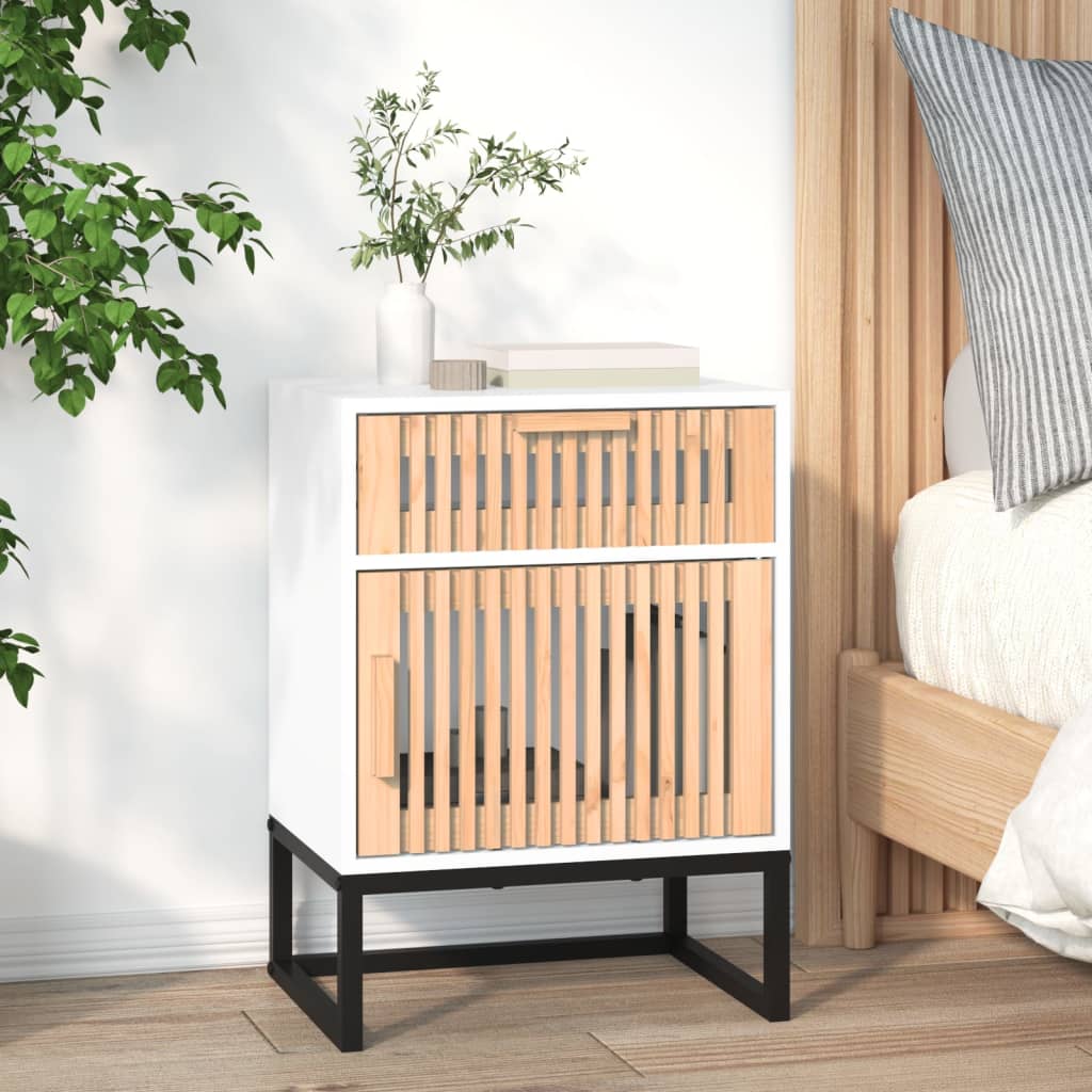 vidaXL Bedside Cabinet White 40x30x55.5 cm Engineered Wood&Iron