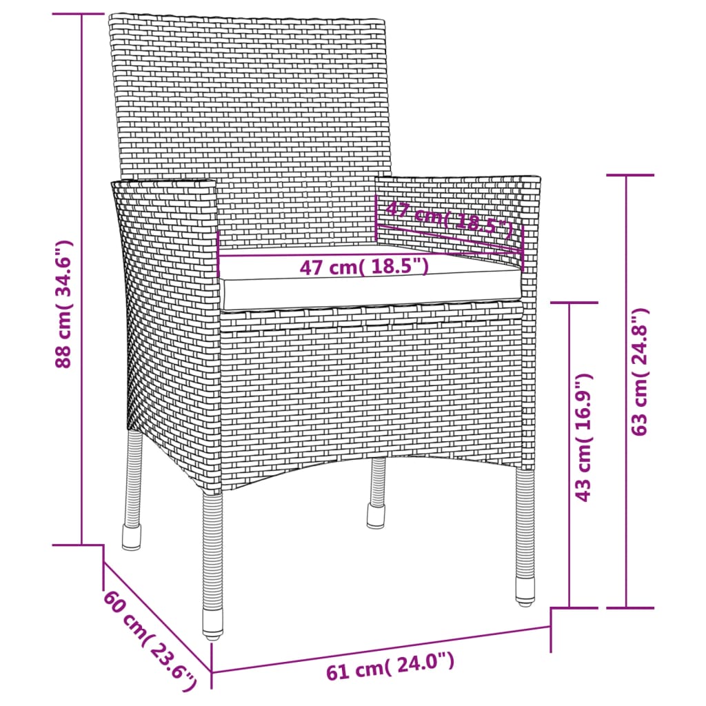 vidaXL Garden Chairs with Cushions 2 pcs Black Poly Rattan (UK/IE/FI/NO only)