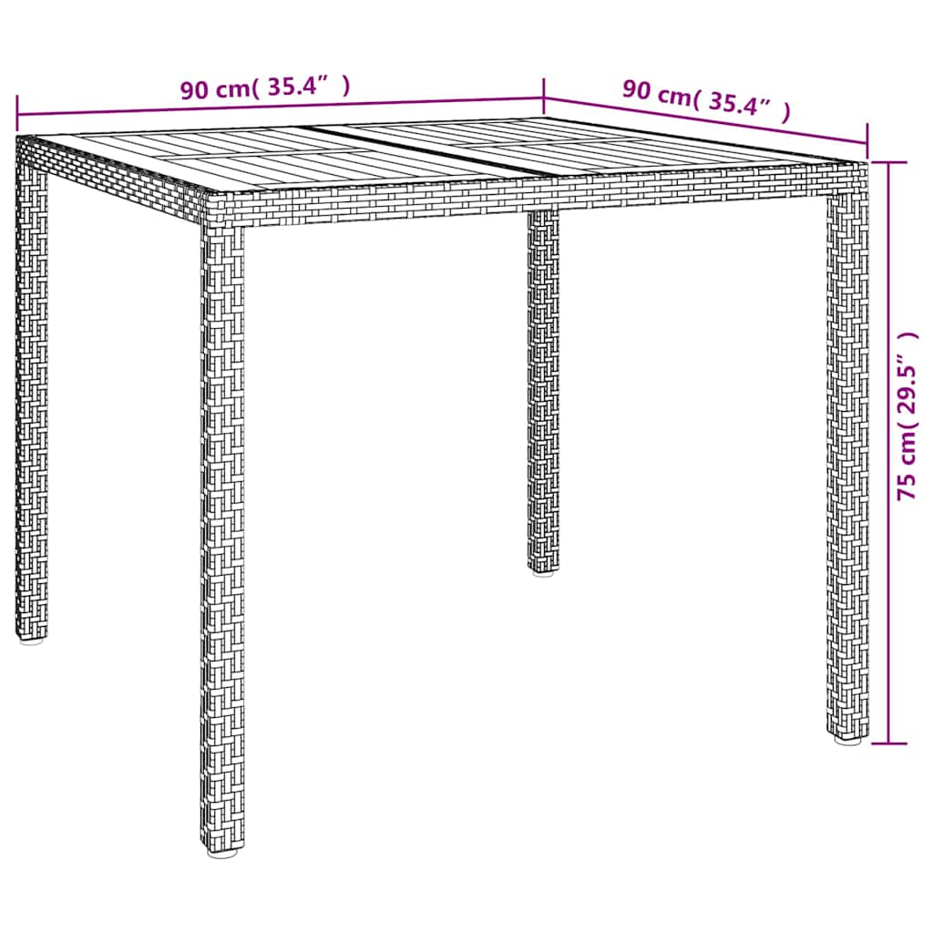 vidaXL Garden Table Grey 90 x 90 x 75 cm Poly Rattan