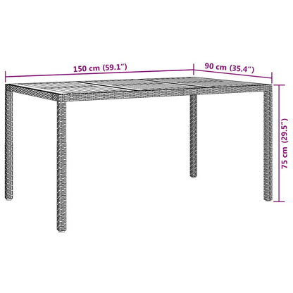 vidaXL Garden Table Grey 150 x 90 x 75 cm Poly Rattan