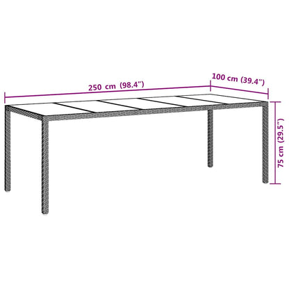 vidaXL Garden Table White 250x100x75 cm Poly Rattan and Tempered Glass
