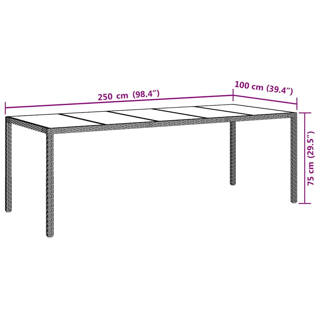vidaXL Garden Table Beige 250 x 100 x 75 cm Poly Rattan