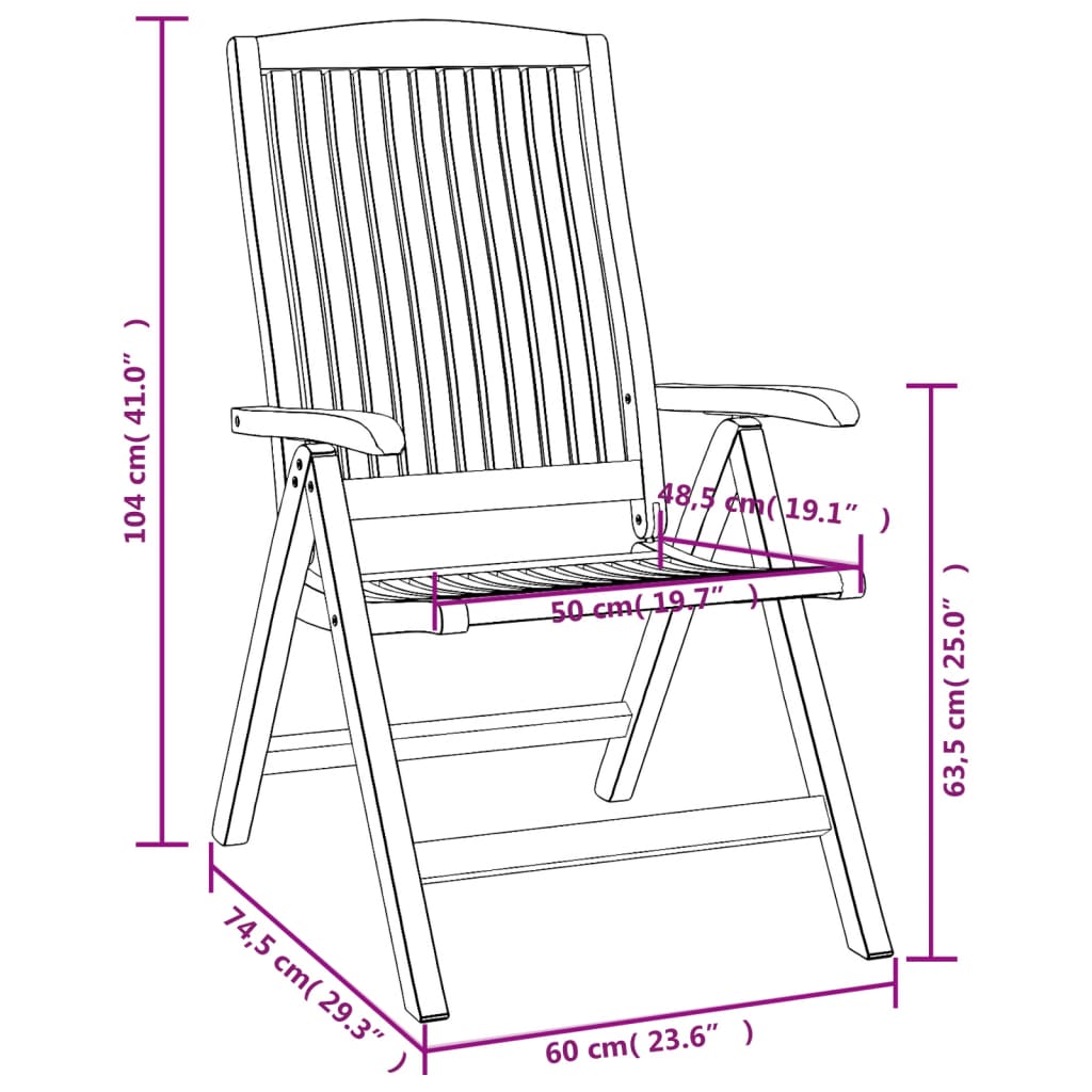 vidaXL Reclining Garden Chair | Set of 6 | Natural teak | Solid teak wood