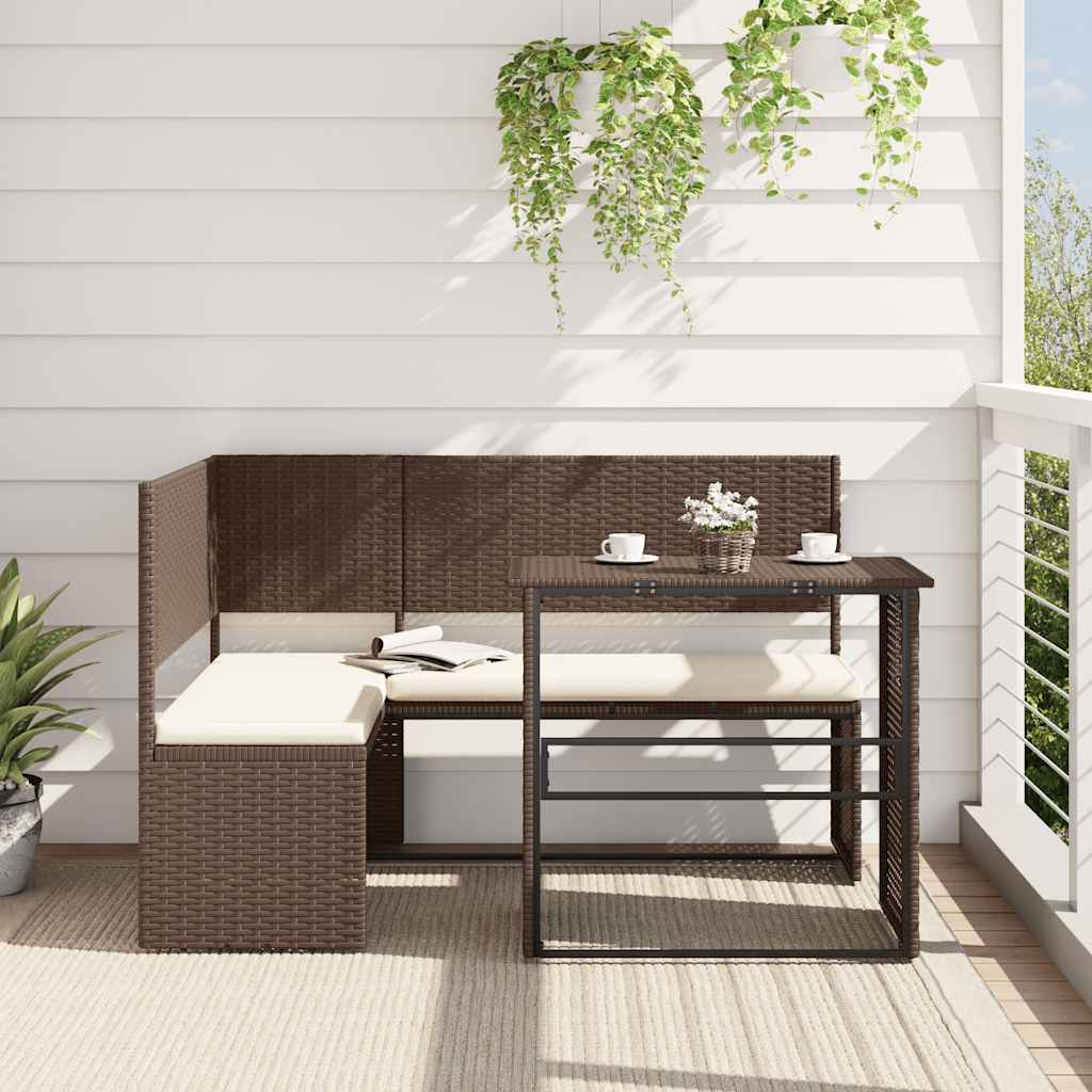 vidaXL Garden Sofa with Table and Cushions L-Shaped Brown Poly Rattan