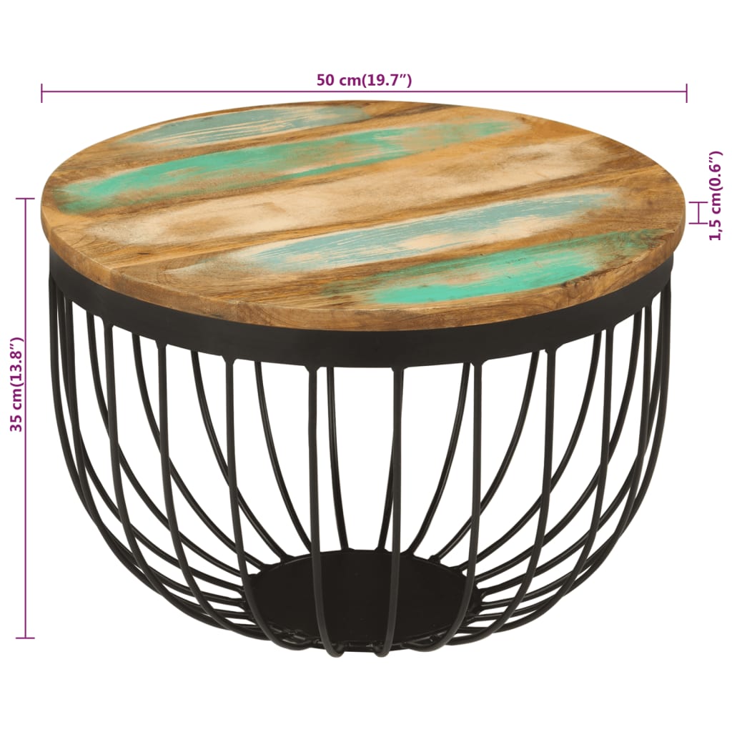 vidaXL Coffee Table Ø50x35 cm Solid Wood Reclaimed and Steel