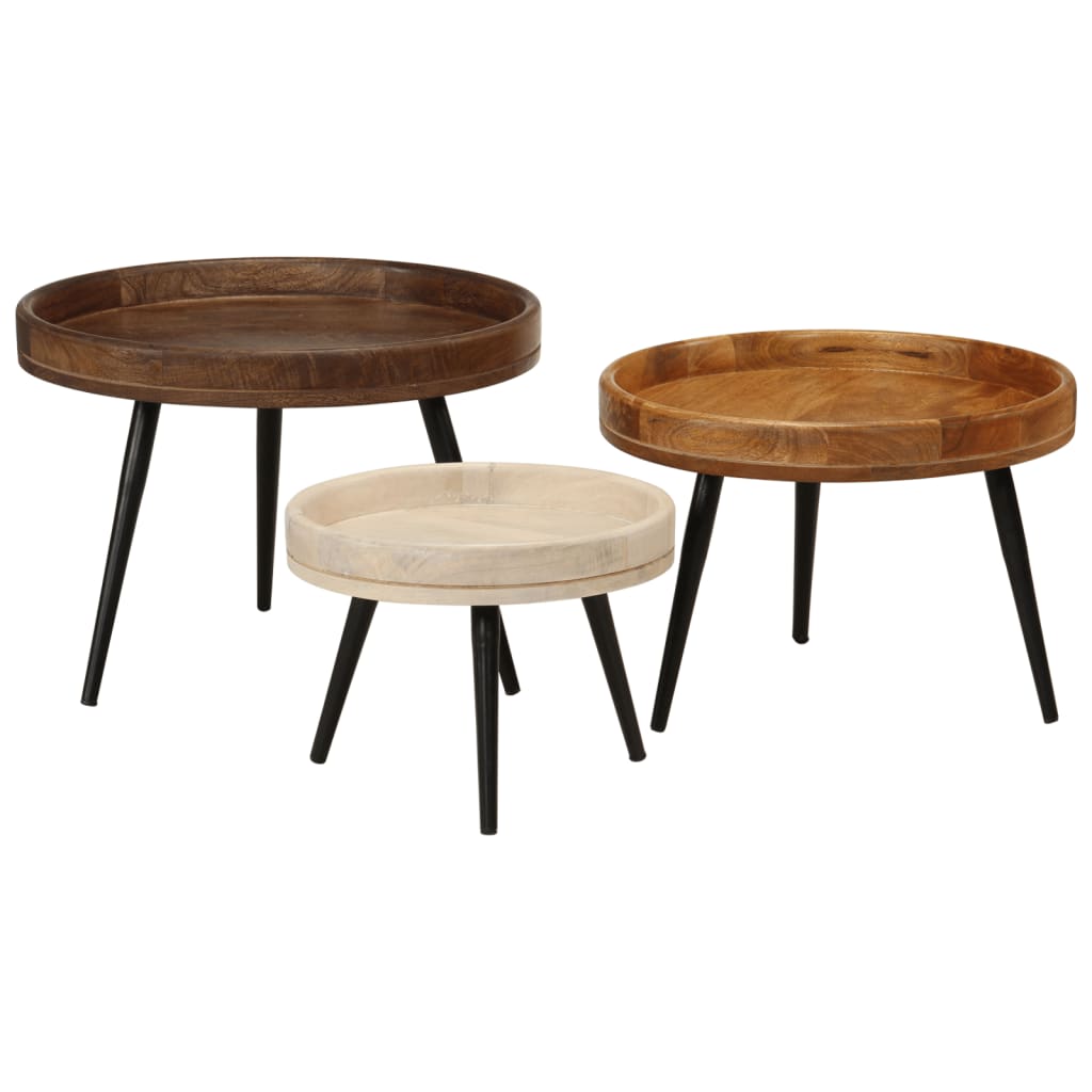 vidaXL Round Coffee Tables 3 pcs Solid Wood Mango