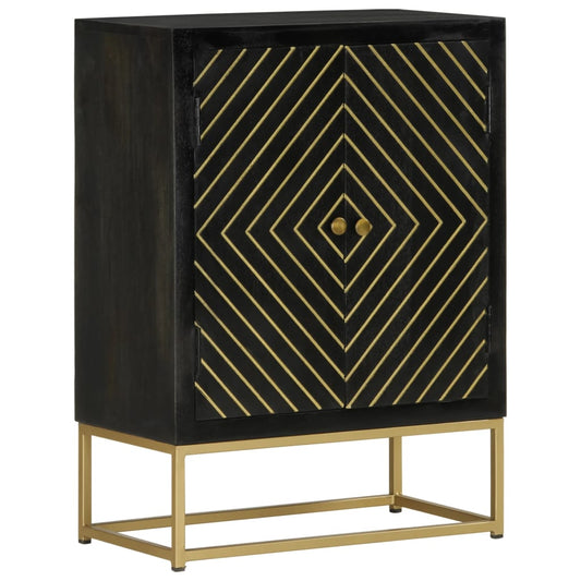 vidaXL Sideboard with 2 Doors Black&Gold 55x30x75 cm Solid Wood Mango