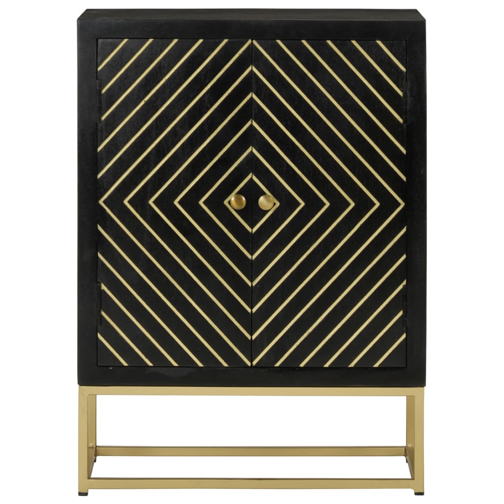 vidaXL Sideboard with 2 Doors Black&Gold 55x30x75 cm Solid Wood Mango