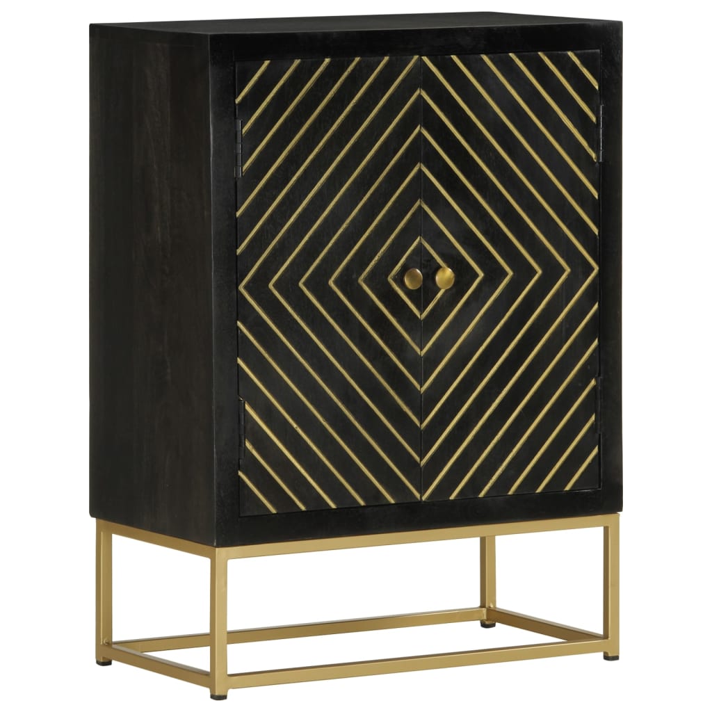 vidaXL Sideboard with 2 Doors Black&Gold 55x30x75 cm Solid Wood Mango