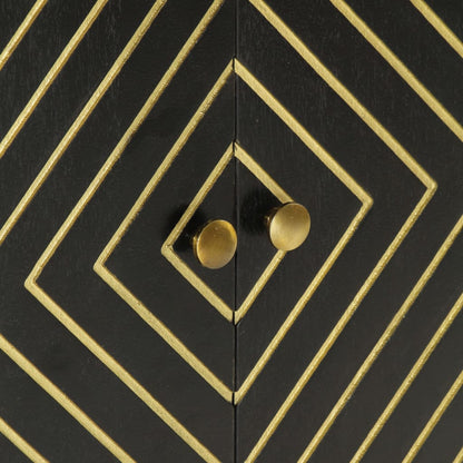 vidaXL Sideboard with 2 Doors Black&Gold 55x30x75 cm Solid Wood Mango