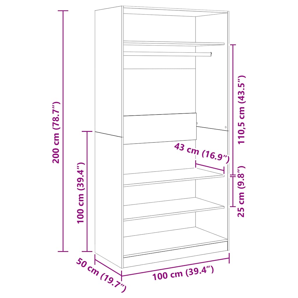 vidaXL Wardrobe Smoked Oak 100x50x200 cm Engineered Wood